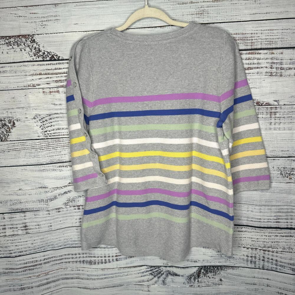 Talbots Stripe Button 3/4 Sleeve Gray Colorful Sw… - image 2